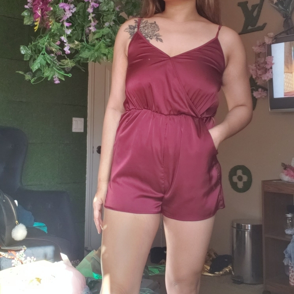 Satin Burgundy Romper - Picture 3 of 4
